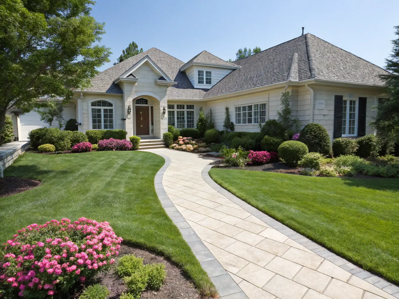 A serene image of a residential area in Westchester County, with well-maintained lawns and beautiful homes, representing Building It Together PM's commitment to quality property management in the suburbs.